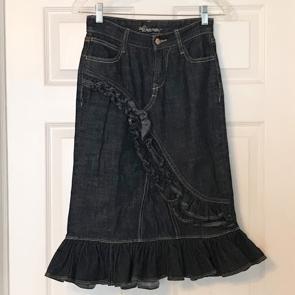 Ruffle midi denim jean skirt size XS